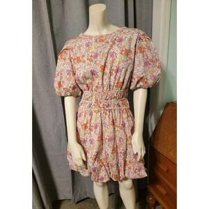 Bubble Hem Puff Sleeve Floral Mini Whimsy Cottagecore Avara Josie Dress NWT SZ L